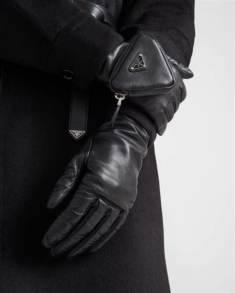 prada black leather gloves|Prada gloves with pouch.